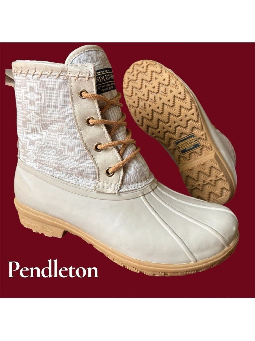 Pendleton Women's 8 Classic Harding Print Duck SRT in Taupe. Waterproof! EUC!